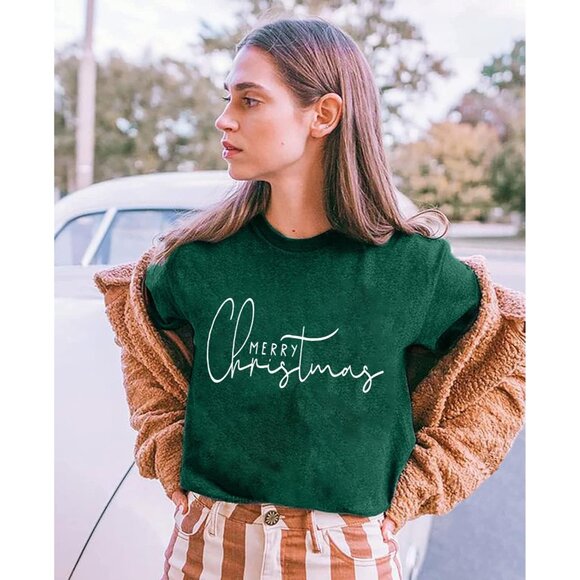 Caipudan Women Green Graphic Tees Short Sleeve Tops Christmas Tree Day T Shirt - Picture 2 of 7